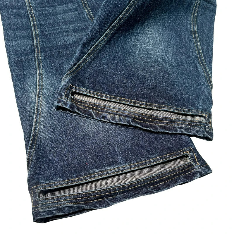 Retro Washed Flare Jeans Y2K Trendy Streetwear Panel Stitching Pocket Embroidered Bootcut Jeans Unisex Wide Leg Denim Trousers