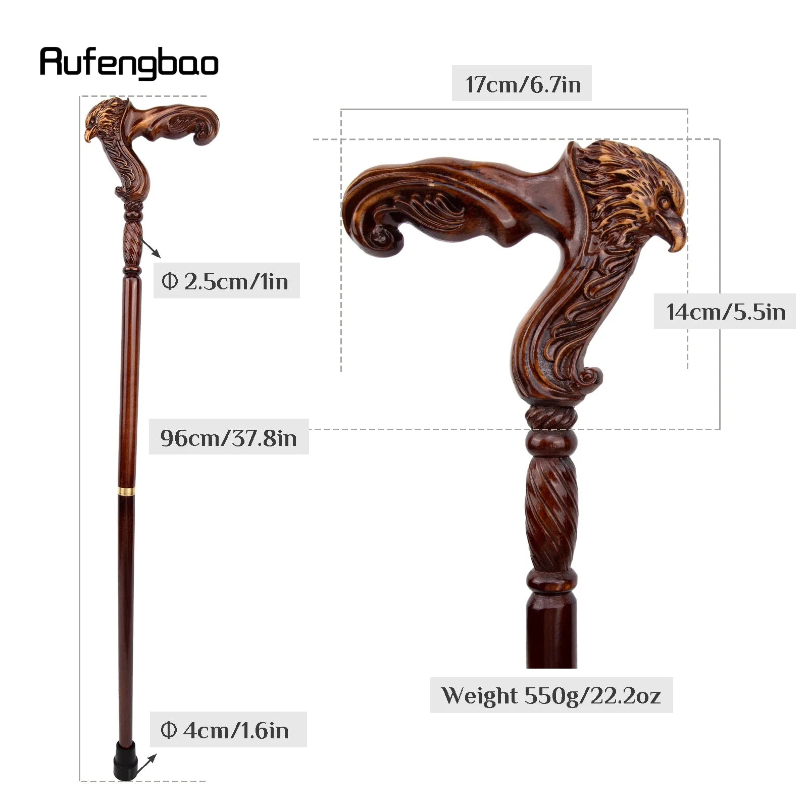 Eagle Brown Wooden Fashion Walking Stick Decorative Vampire Cospaly Party Wood Walking Cane Halloween Mace Wand Crosier 93cm