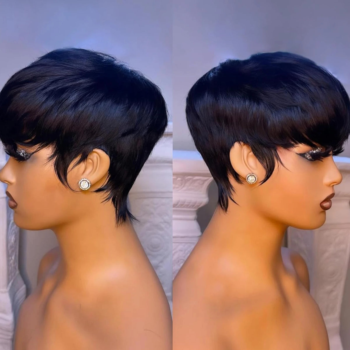 Pixie Cut Straight Human Hair Wig For Women Full Machine Made Human Hair Wig 150% Density 6Inch