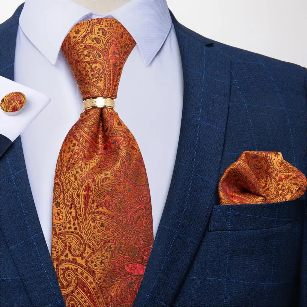 Men's Tie Handkerchief Cuffink Necktie Set Jacquard Woven Silk Blue Wedding Formal Business Party Necktie Ring Set DiBanGu