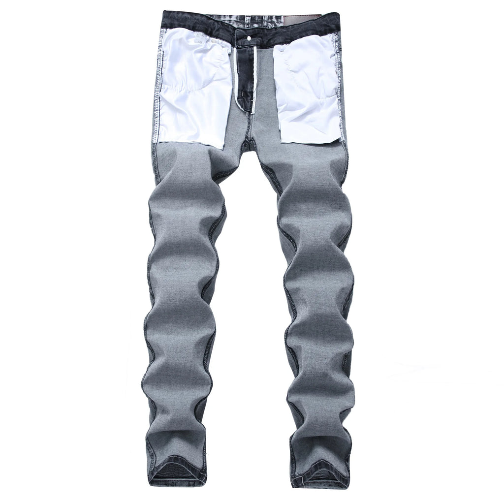 New 2026 Men's Grey Jeans Pants Fashion Casual Slim Fit Small Feet Long Pants Trend Versatile Stretch Denim Trousers for Men