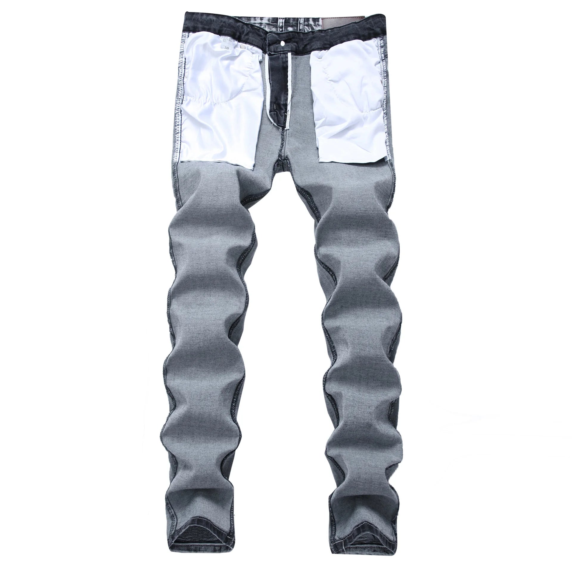 New 2026 Men's Grey Jeans Pants Fashion Casual Slim Fit Small Feet Long Pants Trend Versatile Stretch Denim Trousers for Men