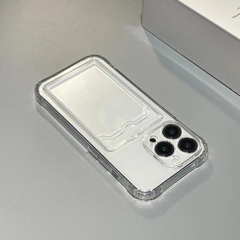 Shockproof Silicone Clear Case for iPhone 15 14 13 12 Mini 11 Pro XS Max X XR 6 6s 7 8 Plus Protection Back Card Pocket Cover