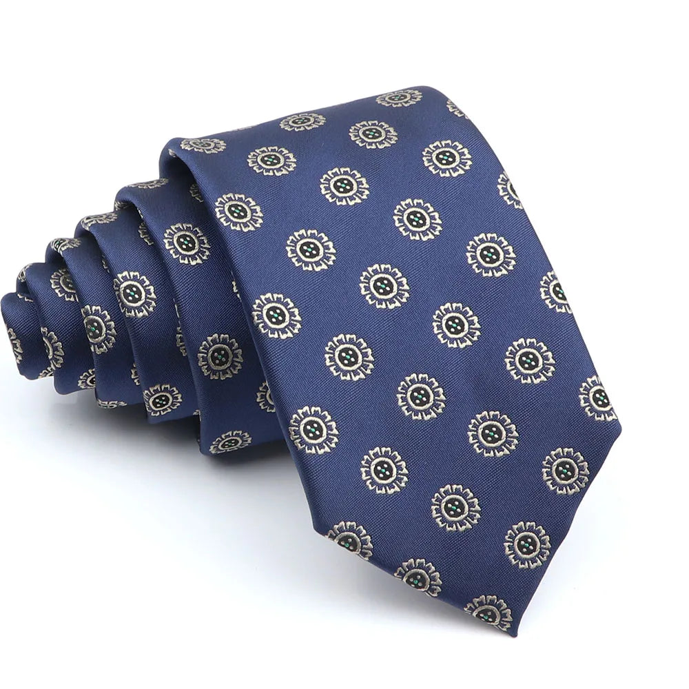 New Men's Casual 7CM Ties Classic Polyester Woven Party Neckties Fashion Burgundy Flower Man Neck Tie For Wedding Business Male