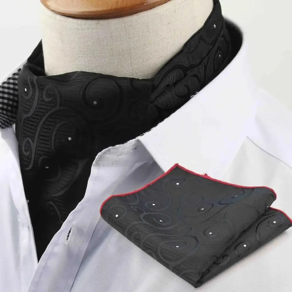 Polyester Cravat Pocket Square Set Formal Necktie Handkerchief Ascot Self Tie Polka Dot Paisley Design Gentleman Necktie Gifts