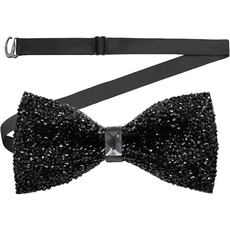 Fashion Rhinestone Bow Ties for Men Women Pre Tied Sequin Diamond Bowties with Adjustable Length Party Banquet Wedding Bow Tie