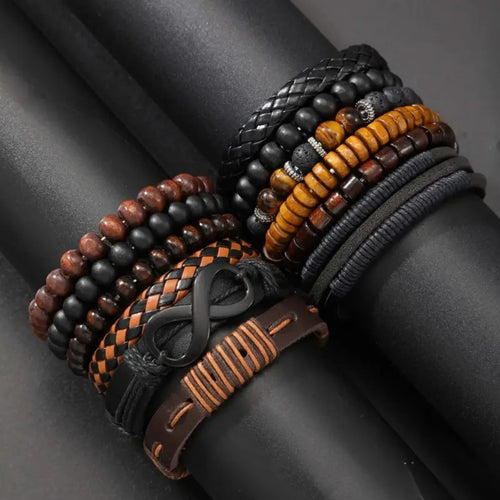 12 Pieces Vintage Woven Faux Leather Tiger's Eye & Moonstone Bead Bracelet Set for Casual Party Fashion Accessories (Box Not Inc