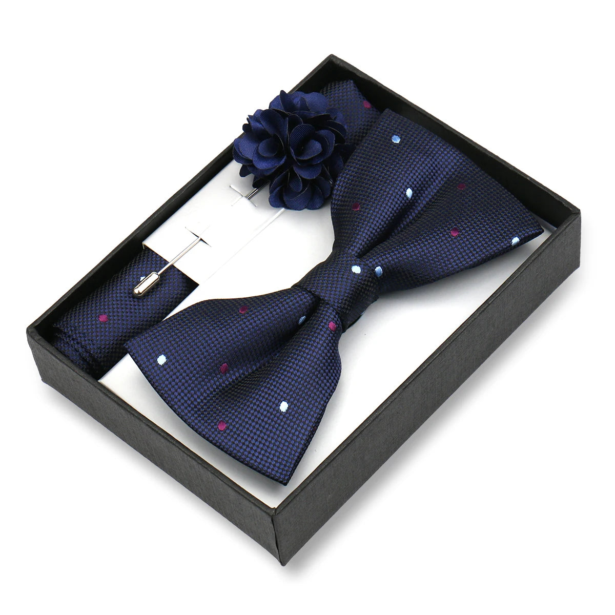 Classic High Quality Bow Tie Set Box Gift For Men Fashion Elegant Bowtie Handchief And Brooch Set Wedding Business Accessories