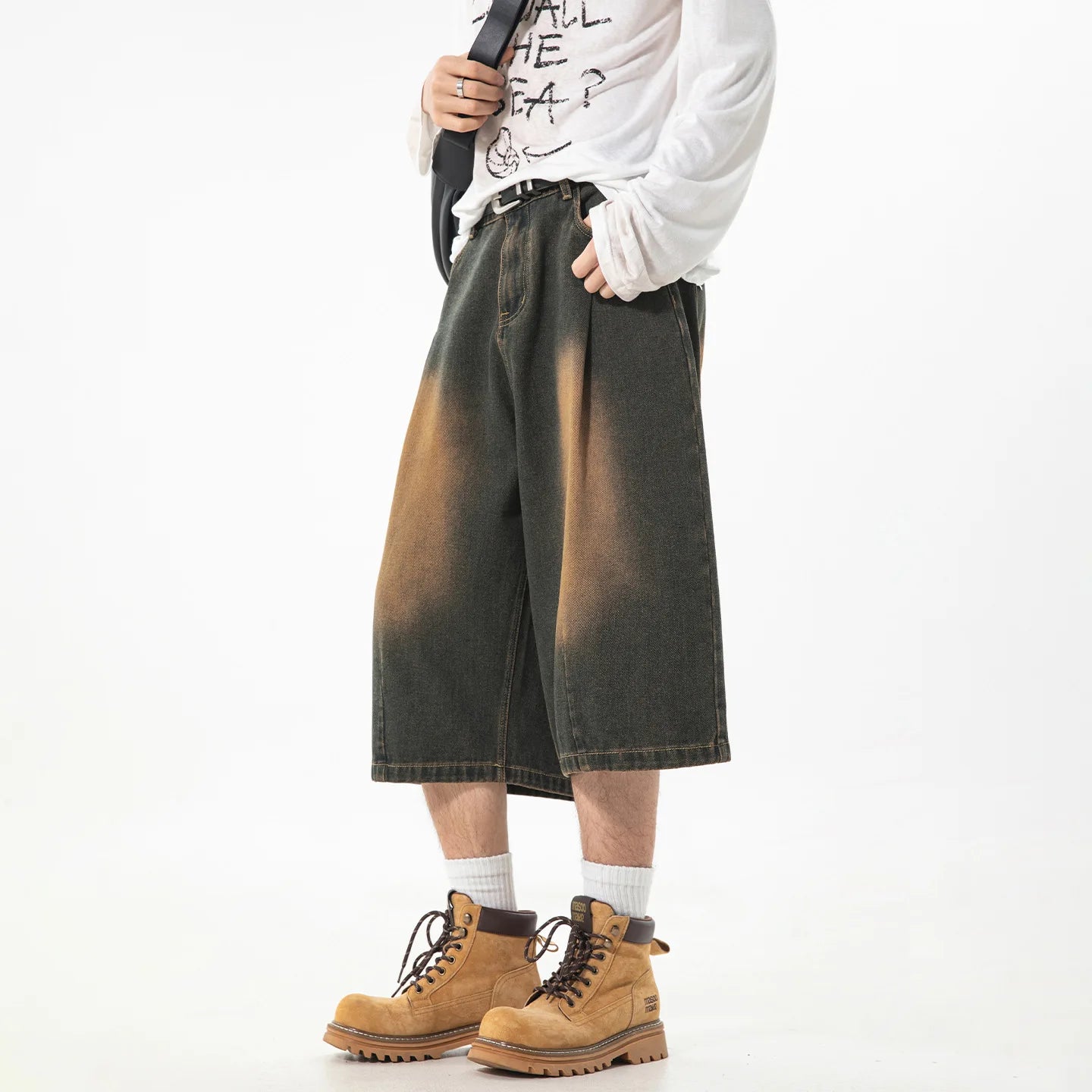 Straight Seven-point Jeans Men's 2026 Summer Washed Old Retro Texture Loose Casual