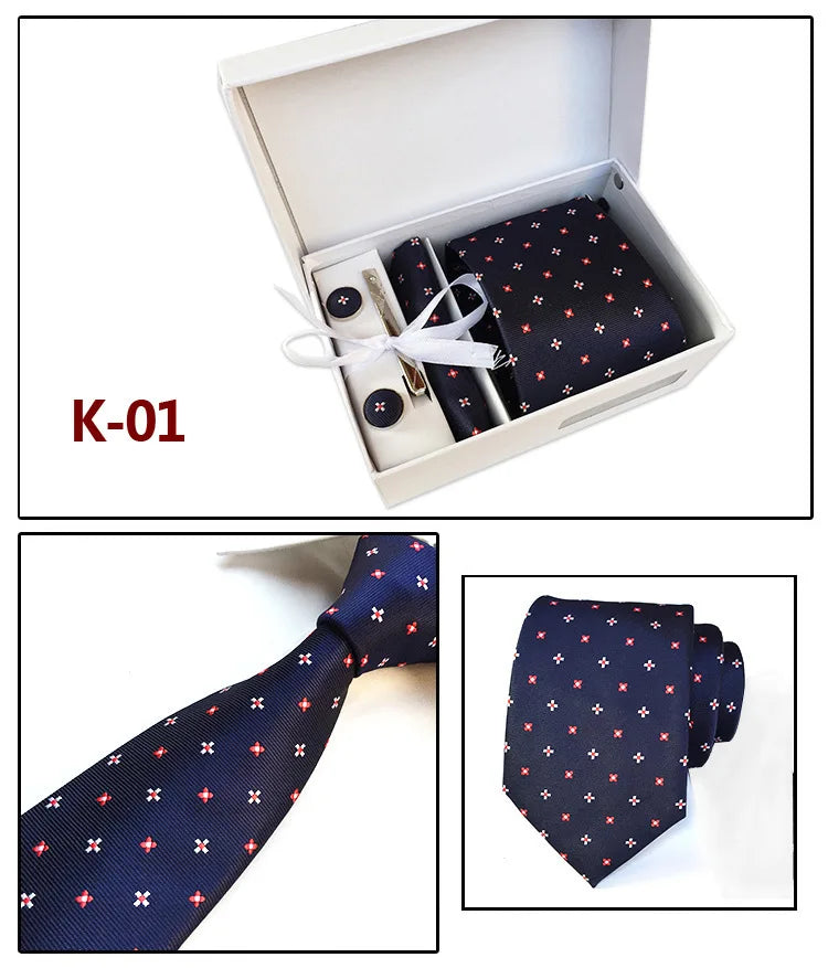 tie set for men gift box for men gravata luxury designer brand 8 cm Jacquard Necktie Pocket Square Clip cufflinks