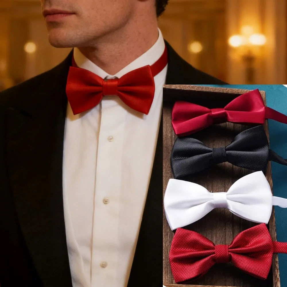 Classic Solid Color Bow Ties for Men & Children, Fashion Bowtie in Green Red Black White, Wedding Party Neck Tie Accessories