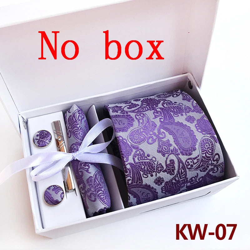 tie set for men gift box for men gravata luxury designer brand 8 cm Jacquard Necktie Pocket Square Clip cufflinks