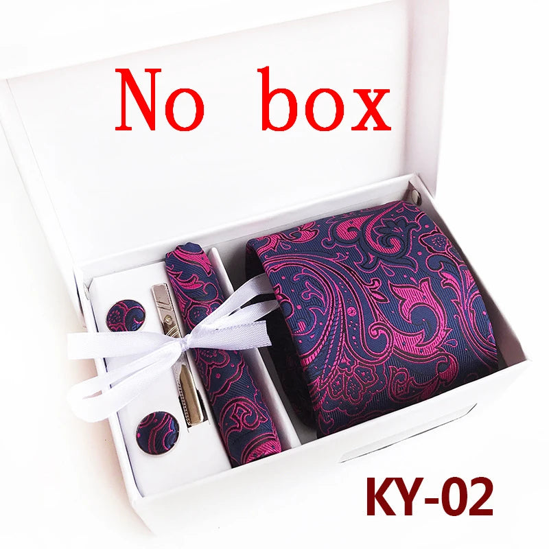 tie set for men gift box for men gravata luxury designer brand 8 cm Jacquard Necktie Pocket Square Clip cufflinks