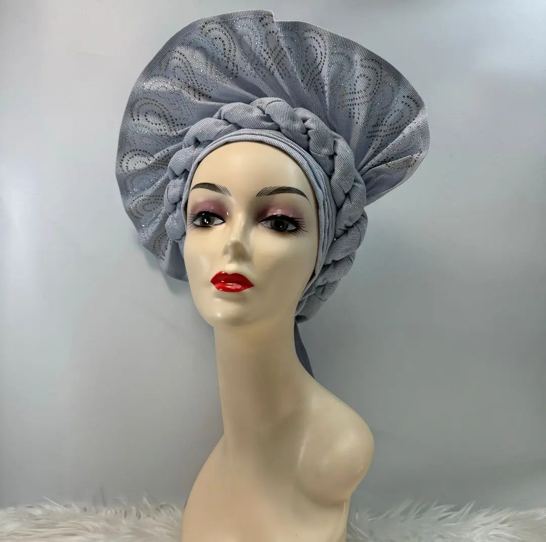 High Quality African Nigeria Gele Elegant Helmet With Stones Headband Turban Head Scarf Head-Hat Auto Gele Brand New Hats 7L631
