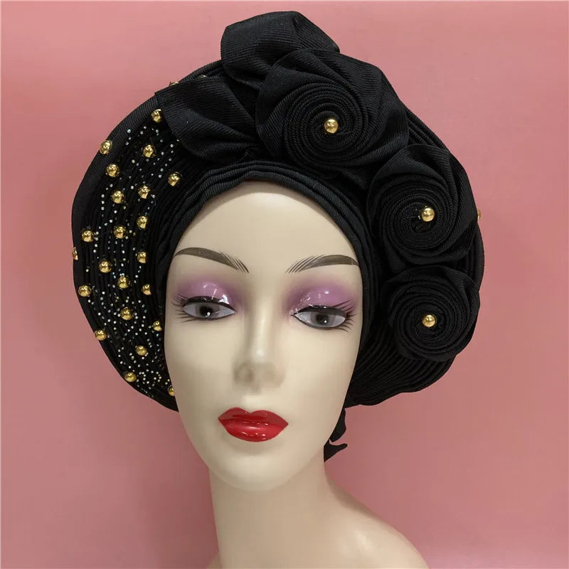 Latest Aso Oke Auto Gele Headtie Already Handmade African Cap Nigerian Wedding Gele Women Braid Turbans Ladies Head Wraps 9L0624