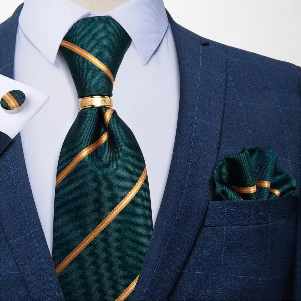 Men's Tie Handkerchief Cuffink Necktie Set Jacquard Woven Silk Blue Wedding Formal Business Party Necktie Ring Set DiBanGu