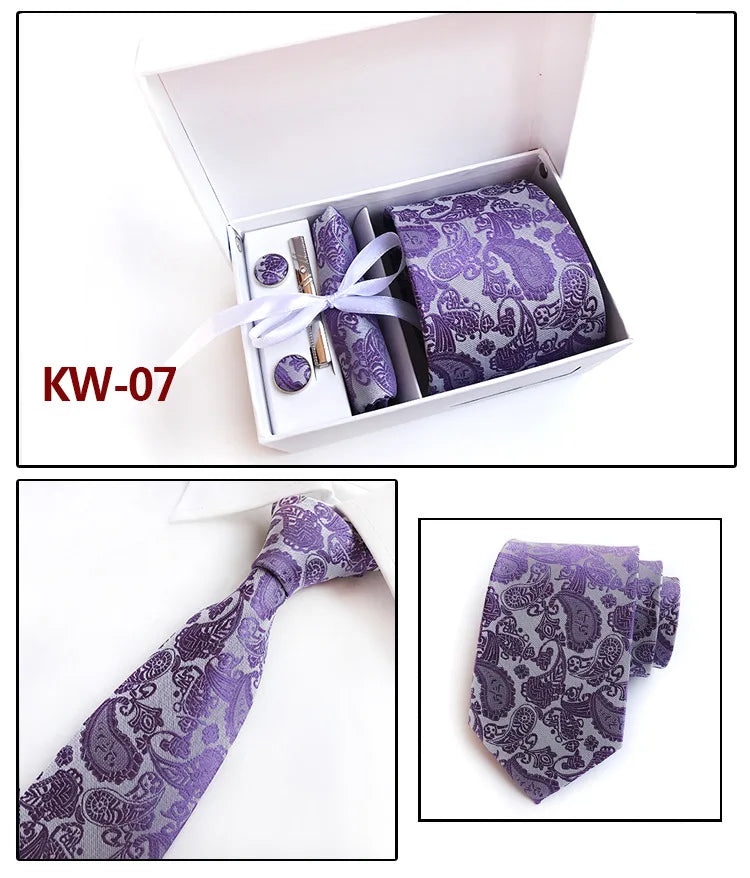 tie set for men gift box for men gravata luxury designer brand 8 cm Jacquard Necktie Pocket Square Clip cufflinks