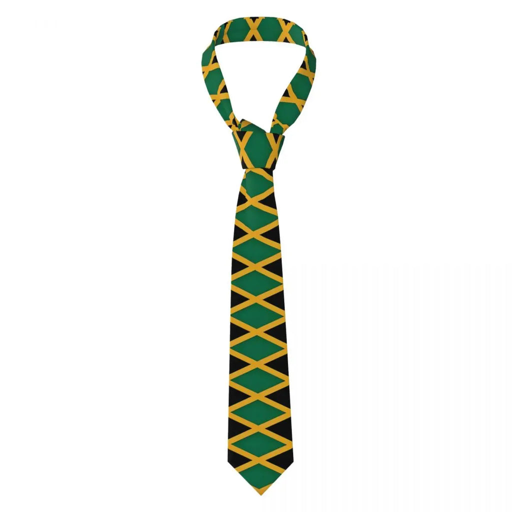 Jamaican Flag Tie green yellow red stripes Pattern Neck Ties Vintage Cool Collar Tie Adult Wedding Party Necktie Accessories