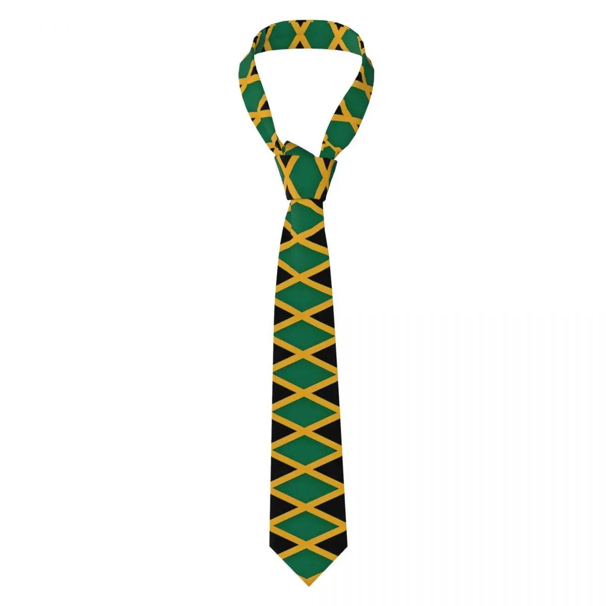 Jamaican Flag Tie green yellow red stripes Pattern Neck Ties Vintage Cool Collar Tie Adult Wedding Party Necktie Accessories