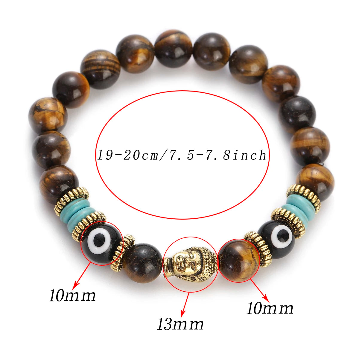 Classic Buddha&Evil Eye Bracelet Women Men 10mm Round Turquoises Blue Stone Bangles Handmade Elastic Yoga Bracelet