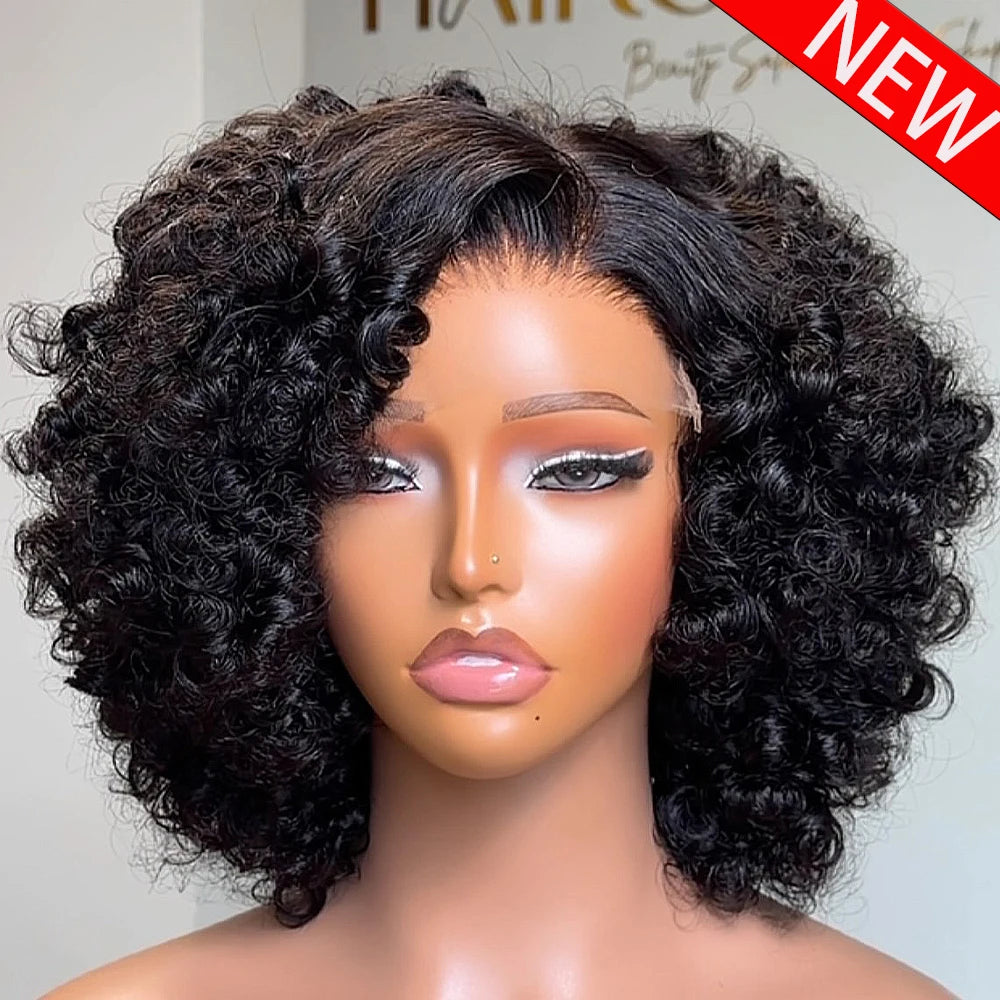 100% Human Hair 400 Density Curly Wig 13x6 HD Lace Frontal Wigs For Women 10 Inch Pre Plucked 13x4 Lace Frontal Wig Pre Plucked