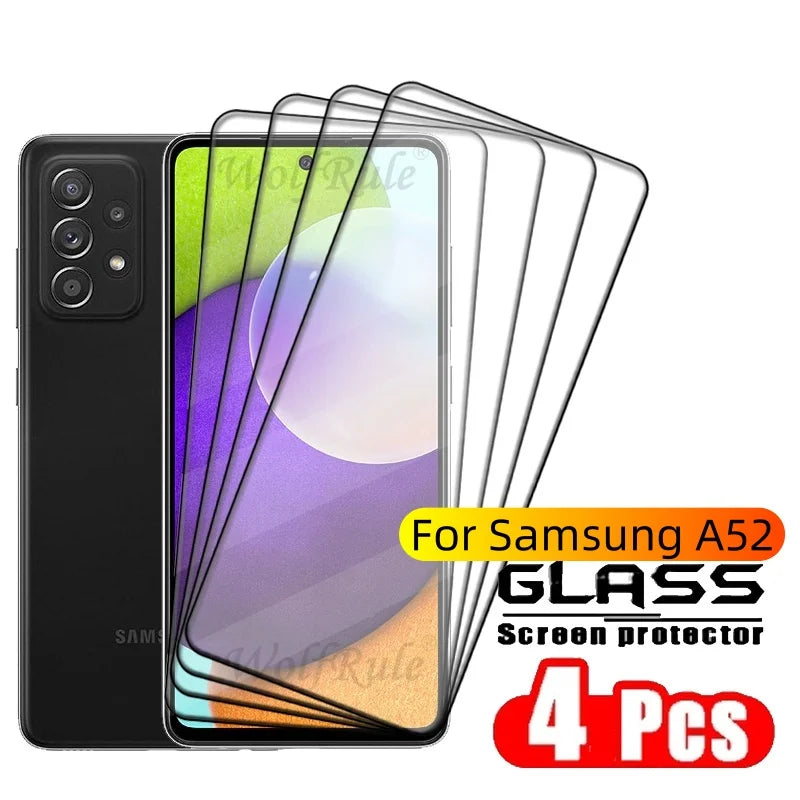 4PCS Full Cover Glass For Samsung A52 Glass Samsung Galaxy A52 Tempered Glass HD 9H Full Cover Screen Protector Samsung A52 A 52