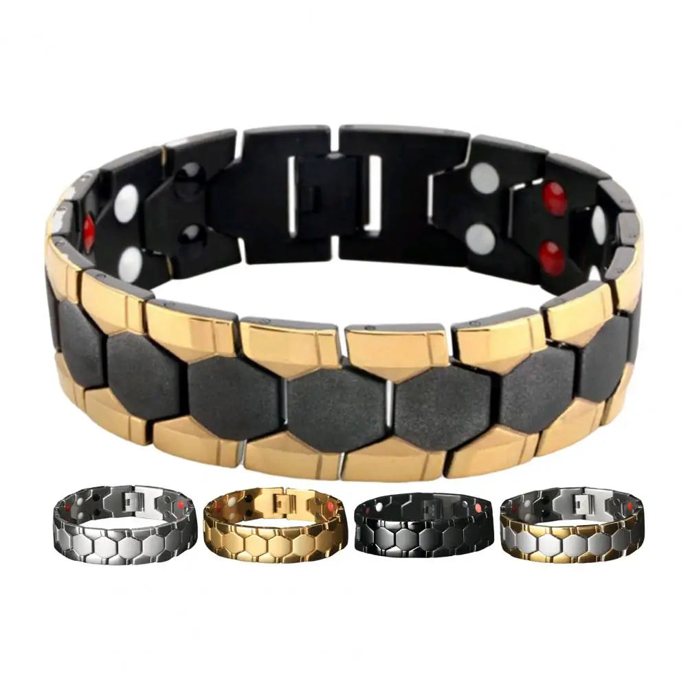 Men Bracelet Magnetic Alloy Therapy Bracelet Hexagon Luster Sleek Link Bangles Detachable Therapy Bracelet Daily Jewelry Gift