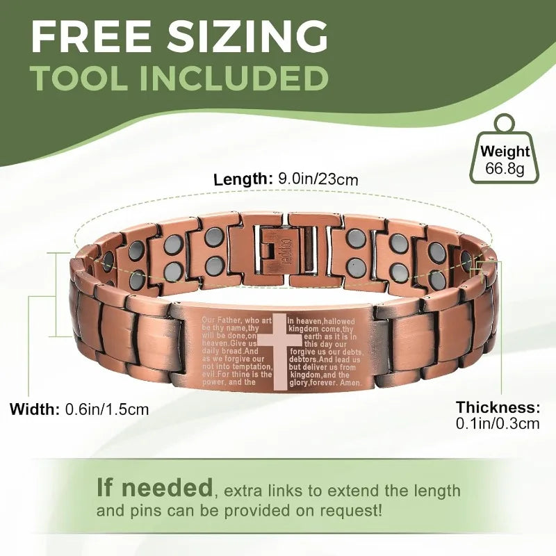 Pure Copper Bracelet for Men, Cross Copper Magnetic Bracelet with Ultra Strength Magnets, Adjustable Jewelry Box Christmas Gifts