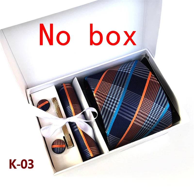 tie set for men gift box for men gravata luxury designer brand 8 cm Jacquard Necktie Pocket Square Clip cufflinks