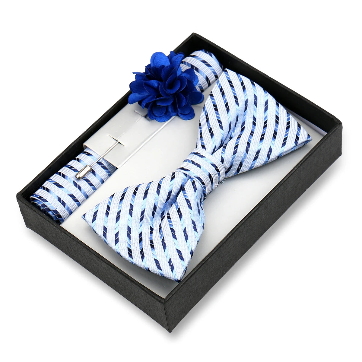 Classic High Quality Bow Tie Set Box Gift For Men Fashion Elegant Bowtie Handchief And Brooch Set Wedding Business Accessories