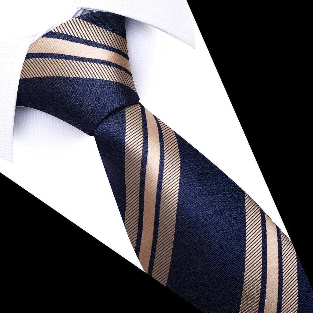 Newest Style 8 cm Necktie Man Blue Golden Striped Wedding Accessories Performance Tie Men Necktie Gravatas Fit Business