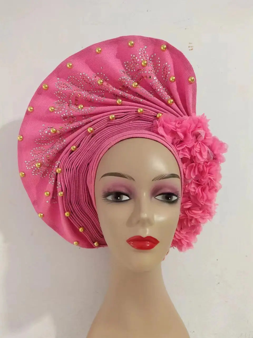Hot Sale Nigerian Gele Headtie Aso Oke Gele Already Made Auto Gele Aso Turban Women Headwrap Nigerian Hairtie Femme Hats 1Set