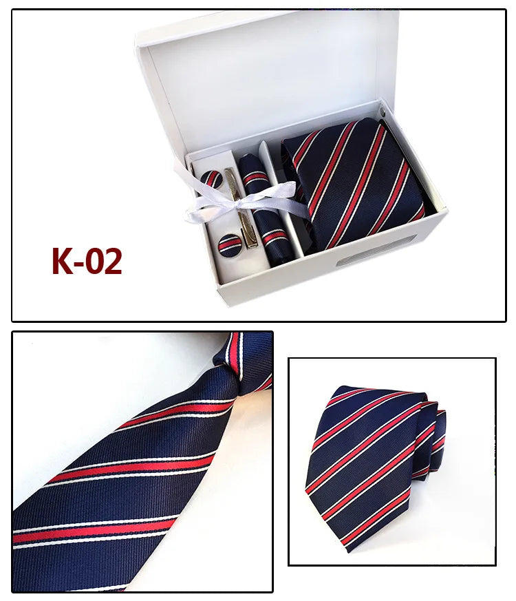tie set for men gift box for men gravata luxury designer brand 8 cm Jacquard Necktie Pocket Square Clip cufflinks