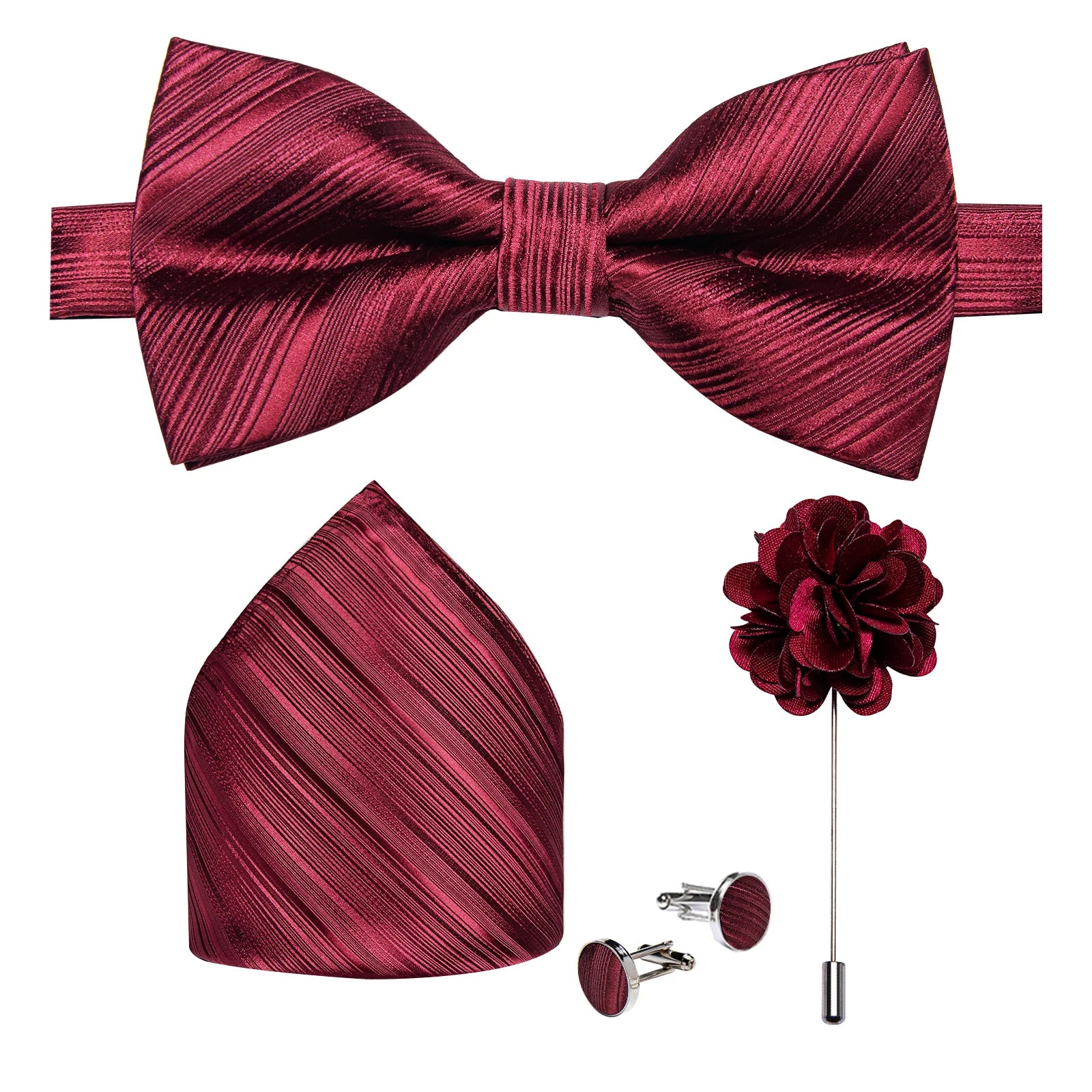 Wedding Bow Tie for Men Classic Red Pre-tied Bowtie Cufflinks Corsage Set for Party Butterfly Knot Gift Man Accessories