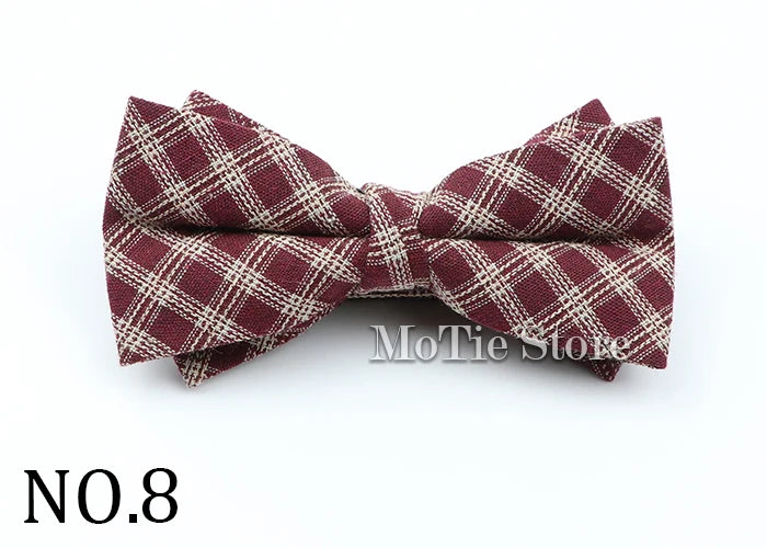 Cotton Double Layer Bowtie For Men Casual Bow Tie Adult Bow Ties Cravats Male Plaid Bow knot For Party Wedding Striped Butterfly