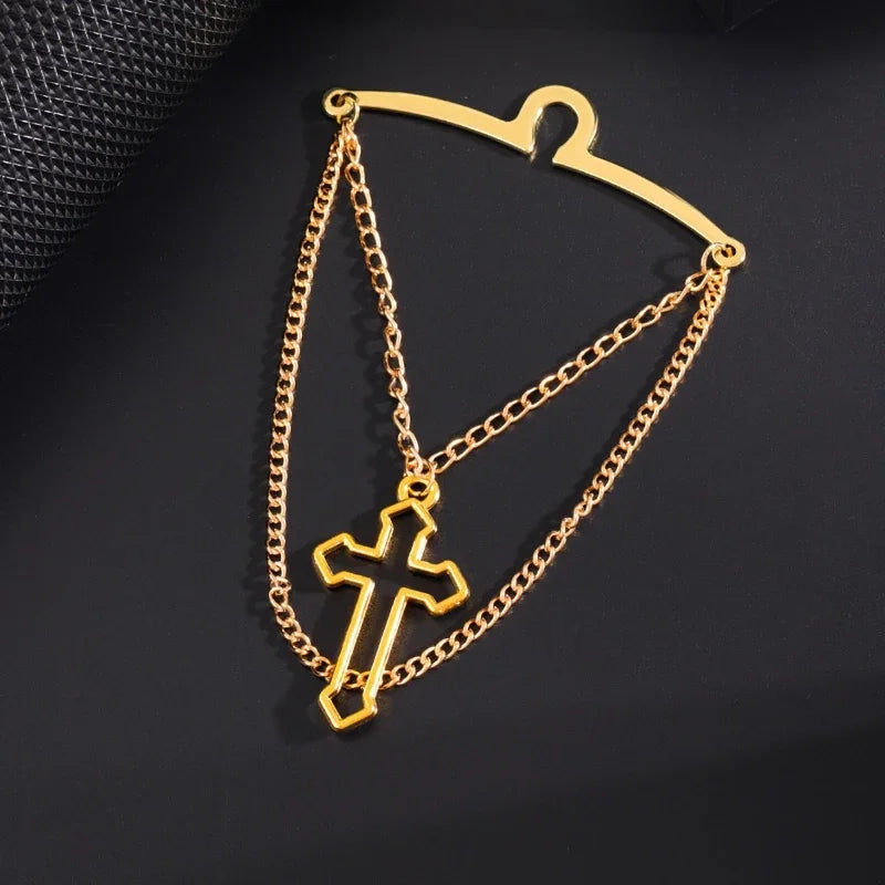 High-end Metal Cross Tassel Tie Clips for Men Business Wedding Necktie Clips Shirt Collar Pin Luxulry Jewelry Accessories