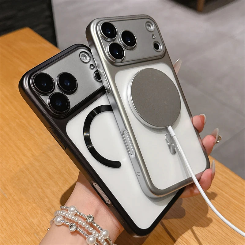 Luxury Matte Transparent Phone Case for Magsafe IPhone 17 Air 16 15 Pro Max Plus 17Air 17Pro Magnetic Bumper Back Cases Cover