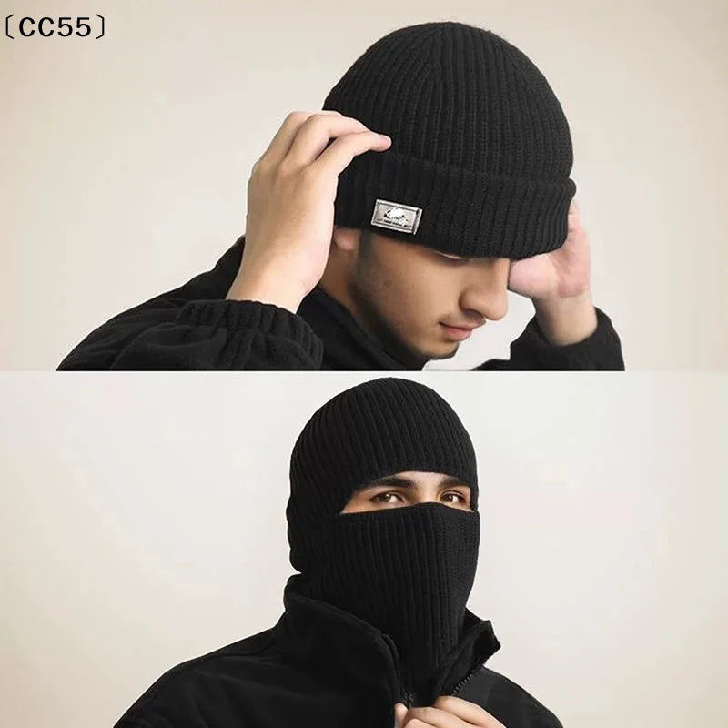 〔CC55〕2In1 Mask Beanies Hat Men Winter Balaclava Hats Knitted Hats Full Face Ski Bonnet Tactical Cycling Earmuffs Cap Knitted