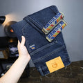 On The New Embroidered Jeans Men's Light Luxury Trend Senior Sense of All Straight Tube Lace-up Adult Gentleman Comfortable