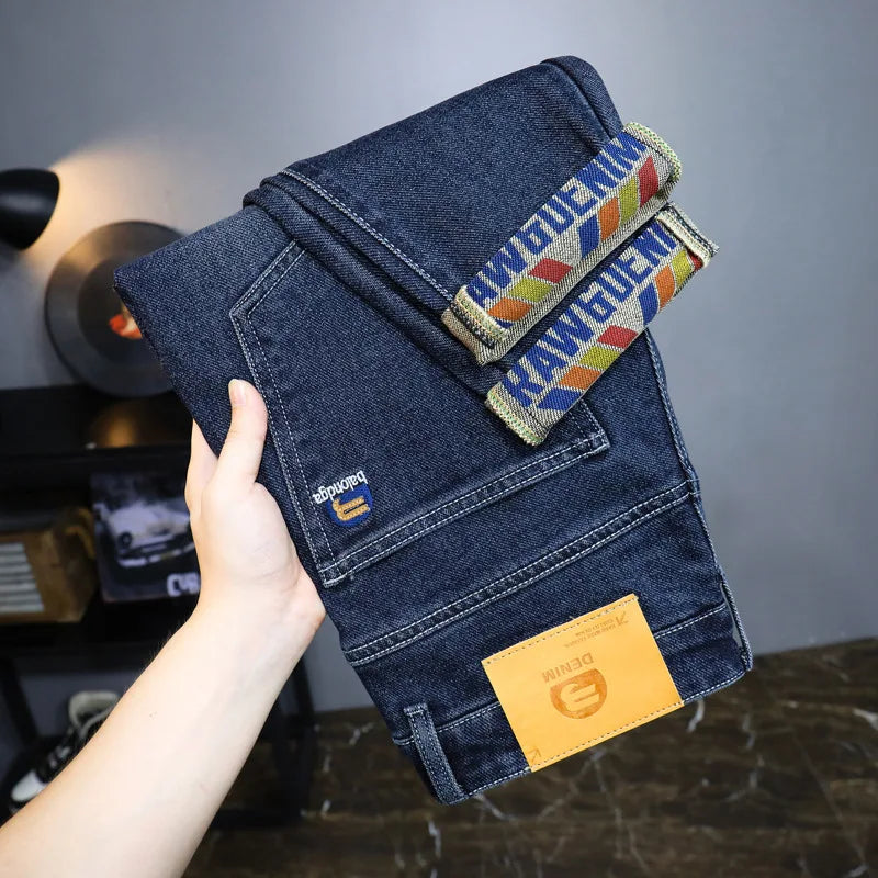 On The New Embroidered Jeans Men's Light Luxury Trend Senior Sense of All Straight Tube Lace-up Adult Gentleman Comfortable