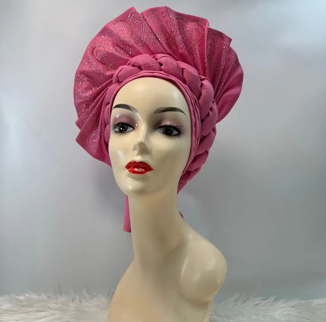 High Quality African Nigeria Gele Elegant Helmet With Stones Headband Turban Head Scarf Head-Hat Auto Gele Brand New Hats 7L631