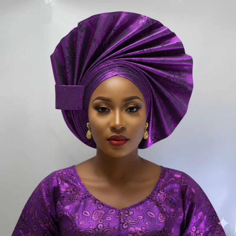 High Quality African Nigeria Gele Elegant Helmet With Stones Headband Turban Head Scarf Head-Hat Auto Gele Brand New Hats 7L5191