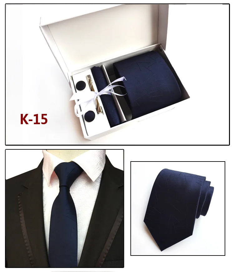 tie set for men gift box for men gravata luxury designer brand 8 cm Jacquard Necktie Pocket Square Clip cufflinks