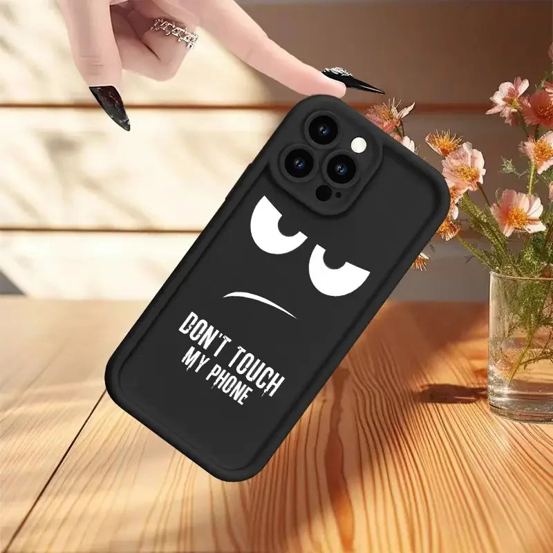 "Don't Touch Me" fashion phone case is suitable for iPhone 14 16 15 Pro X XS XR 7 8 Plus 16 15 14 13 12 11 Pro Max phone cases.