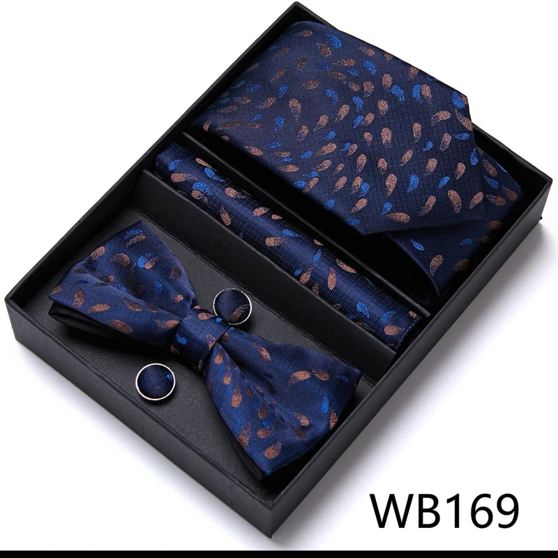 Tie For Men Formal Dress Tuxedo NeckTie Handkerchief Bow Tie Set PlaisyParty Groom Wedding Butterfly Bowtie In Box