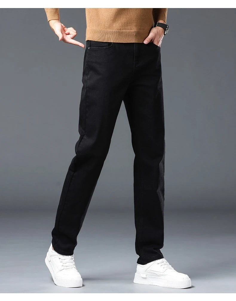 Men's New Stretch Straight Jeans Business Versatile Trendy Youth Casual Regular Long Pants for Spring Autumn Male Denim Trousers
