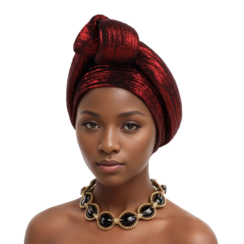 Shining Top Knotted African Headtie Women's Turban Cap Traditional African Headdress Auto Gele Head Wraps Nigerian Wedding Geles
