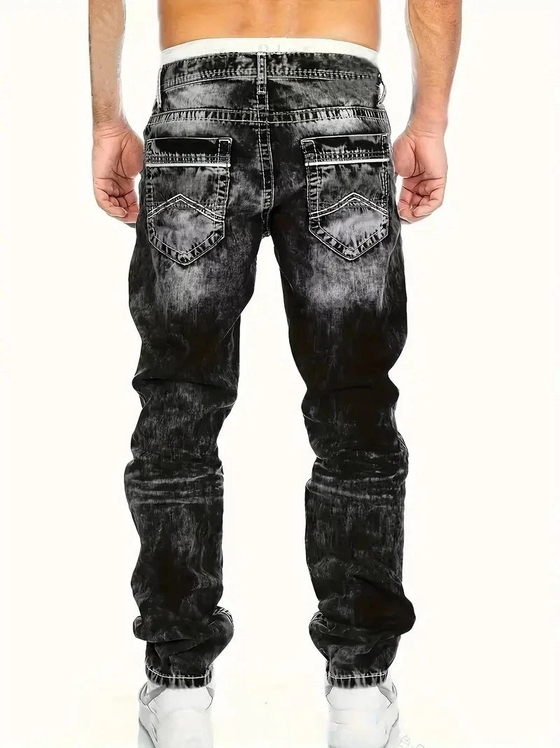 European American Jeans Men's Autumn New Slim Elastic Trousers Fashionable Vintage Wash Denim Pants Male Streetwear