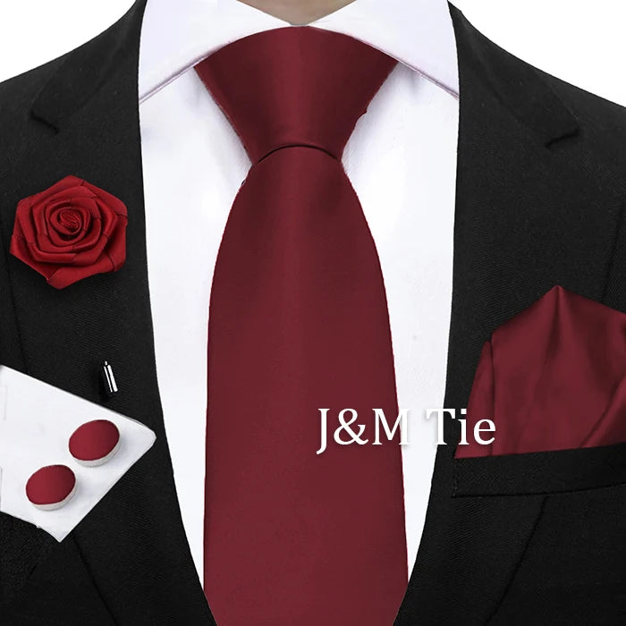 Women & Men Ties Solid NeckTie Pocket Square Brooch Set Men's Wedding Pink Blue Purple Tie Suit Accessories Fit Group Holiday Party