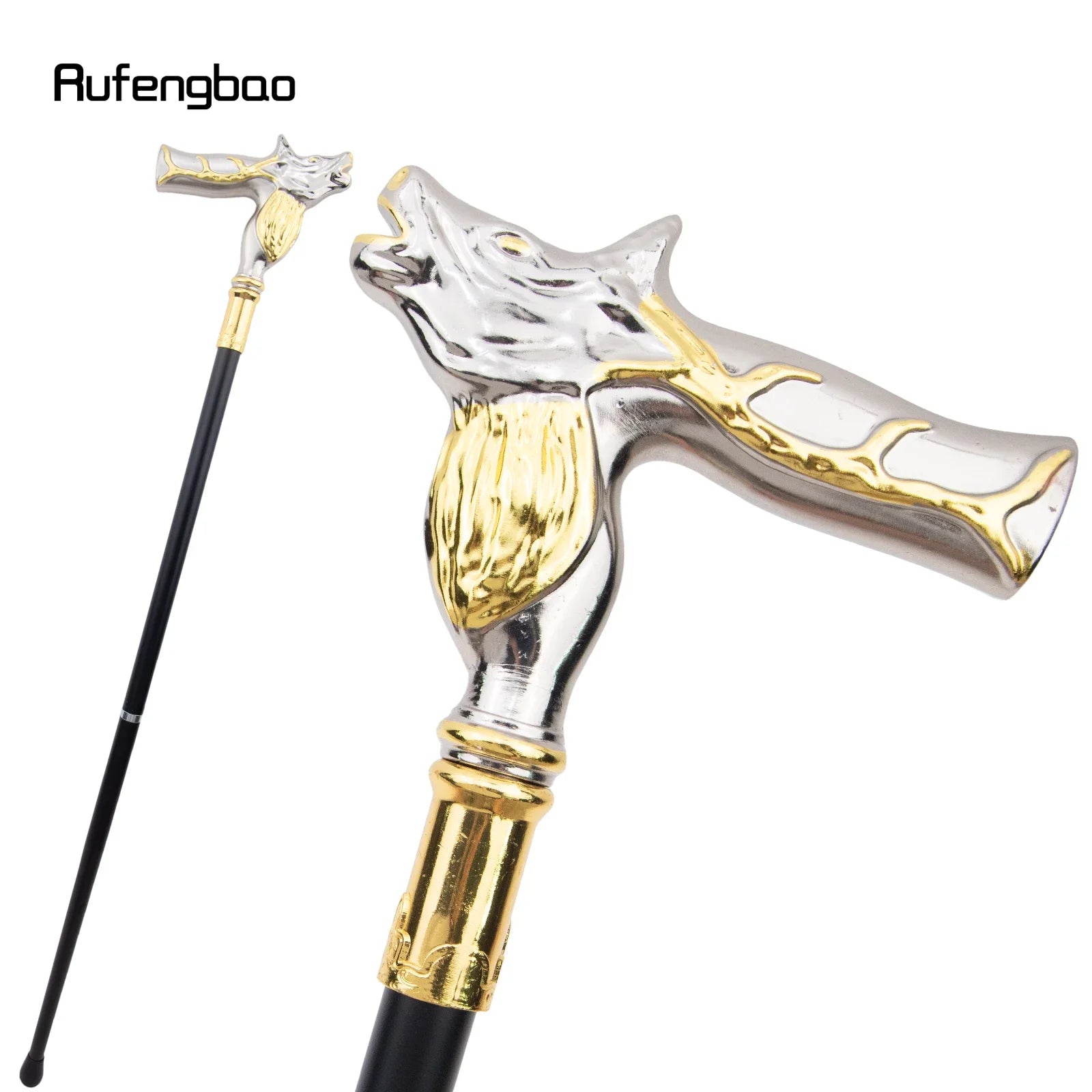 Golden White Deer Walking Cane Fashion Decorative Walking Stick Gentleman Performance stage Cane 92cm  Performance Stage Cane